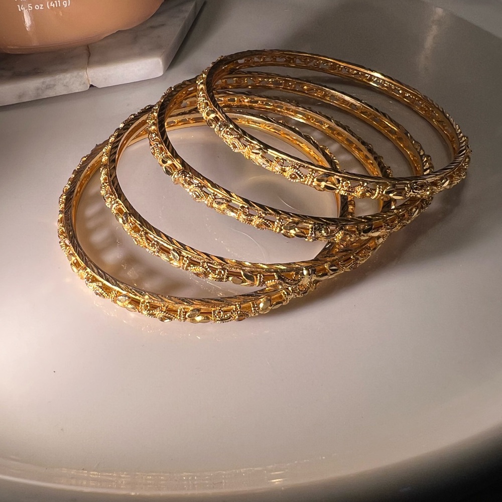 Intricate Gold Bangle Bracelet Set of 4